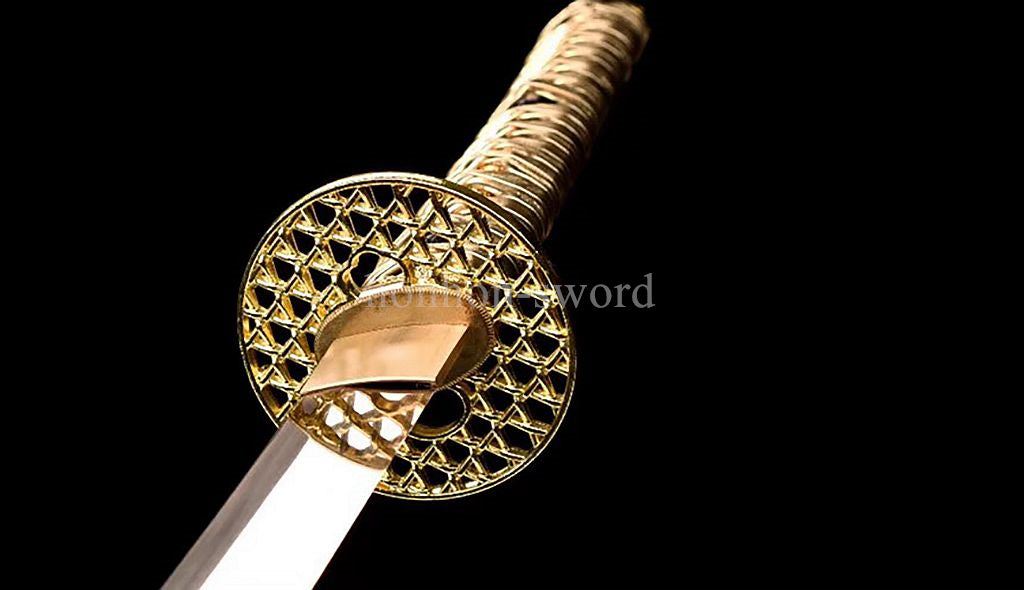 Katana en acier à haute teneur en manganèse, épée de samouraï japonais, prête pour la bataille, Saya blanche dorée 