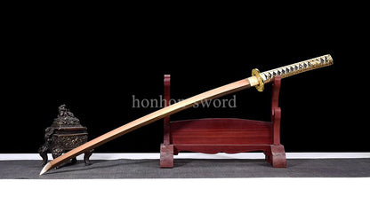 Katana en acier à haute teneur en manganèse, épée de samouraï japonais, prête pour la bataille, Saya blanche dorée 