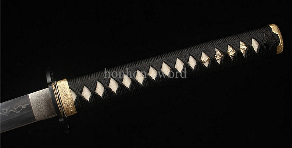 1095 Kohlenstoffstahl Katana Blaue Klinge Japanisches Samurai-Schwert Full Tang Schwarz 