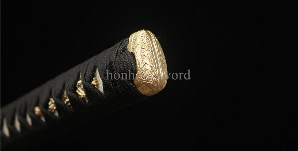 1095 Kohlenstoffstahl Katana Blaue Klinge Japanisches Samurai-Schwert Full Tang Schwarz 