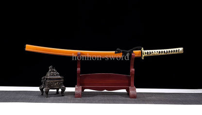 Katana en acier à haute teneur en manganèse, épée de samouraï japonais, prête pour la bataille, Saya blanche dorée 