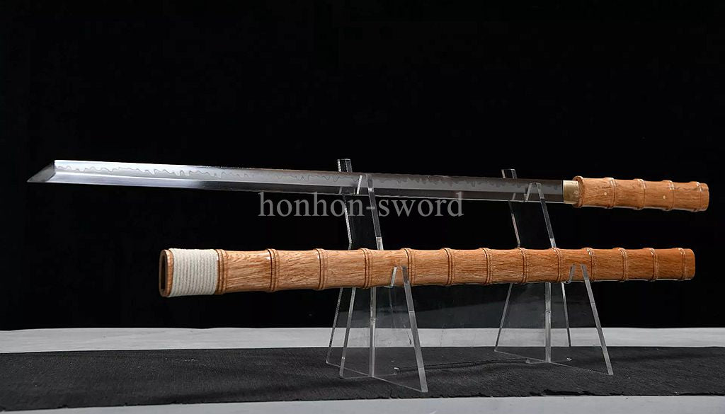 1095 Kohlenstoffstahl Katana Blaue Klinge Japanisches Samurai-Schwert Full Tang Schwarz 