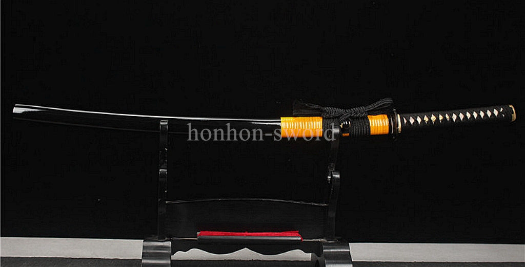 1095 Kohlenstoffstahl Katana Blaue Klinge Japanisches Samurai-Schwert Full Tang Schwarz 