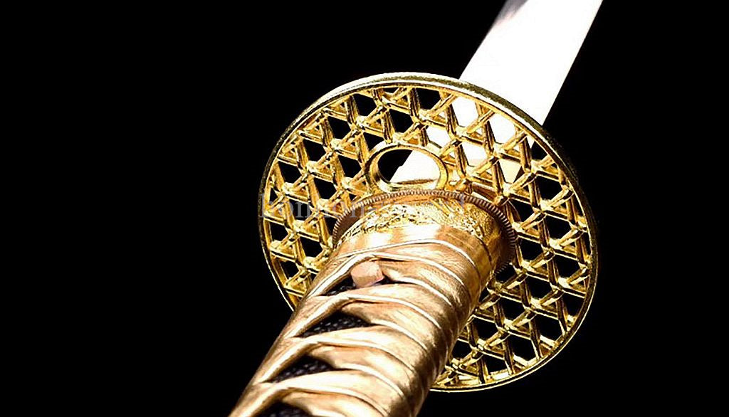 Katana en acier à haute teneur en manganèse, épée de samouraï japonais, prête pour la bataille, Saya blanche dorée 