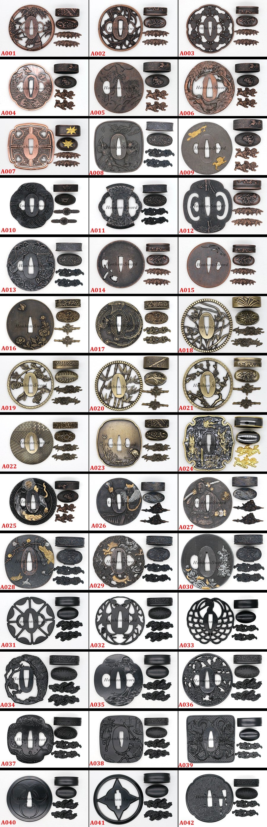 Alloy/Iron/Brass/Cupronickel Tsuba Set Including Fuchi&Kashira for Japanese Katana Wakizashi Tanto Swords Accessories