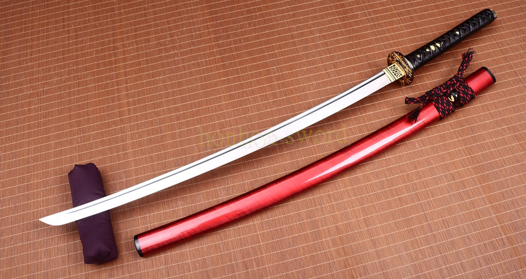 Functional 9260 Spring Steel Katana Japanese Samurai Sword Sharp for Battle Red