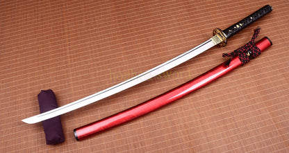 Functional 9260 Spring Steel Katana Japanese Samurai Sword Sharp for Battle Red