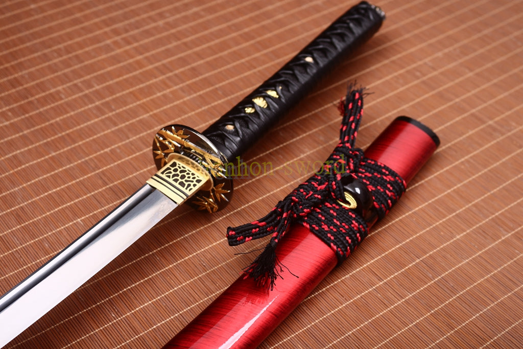 Functional 9260 Spring Steel Katana Japanese Samurai Sword Sharp for Battle Red