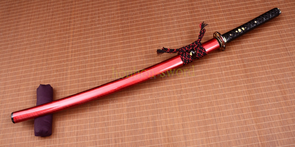 Functional 9260 Spring Steel Katana Japanese Samurai Sword Sharp for Battle Red