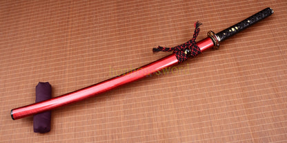 Functional 9260 Spring Steel Katana Japanese Samurai Sword Sharp for Battle Red