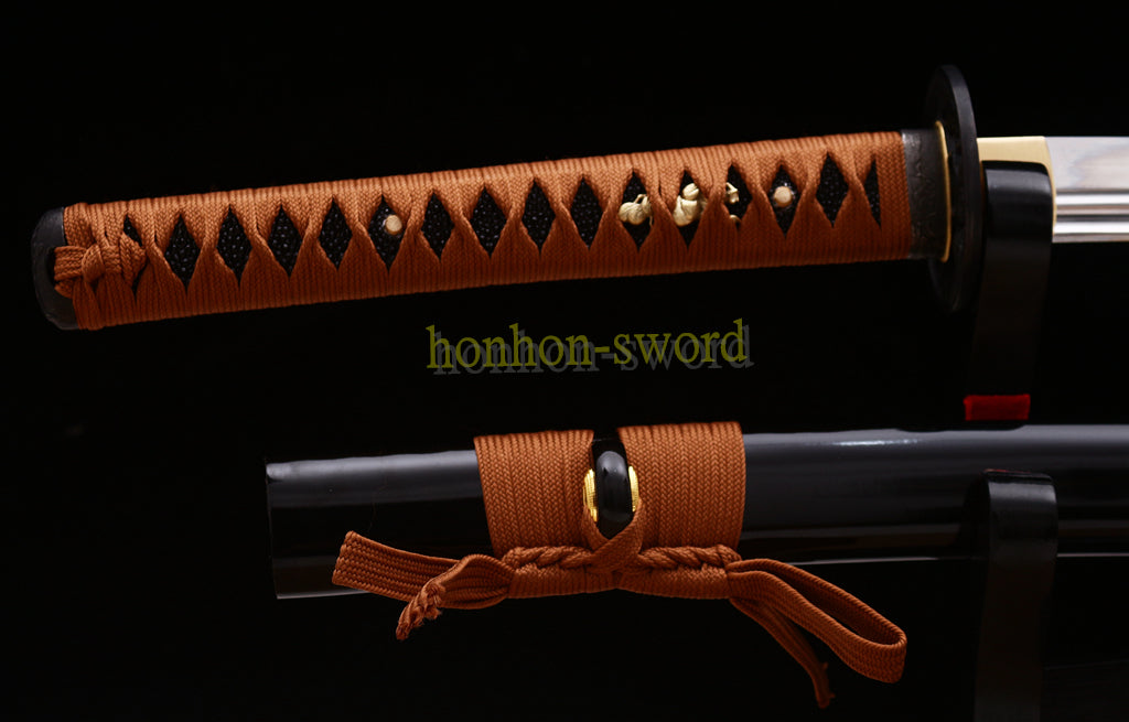 1095 Kohlenstoffstahl Katana Blaue Klinge Japanisches Samurai-Schwert Full Tang Schwarz 