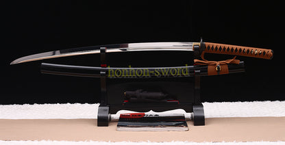 1095 Kohlenstoffstahl Katana Blaue Klinge Japanisches Samurai-Schwert Full Tang Schwarz 