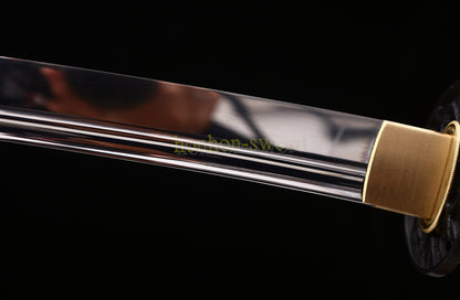 1095 Kohlenstoffstahl Katana Blaue Klinge Japanisches Samurai-Schwert Full Tang Schwarz 