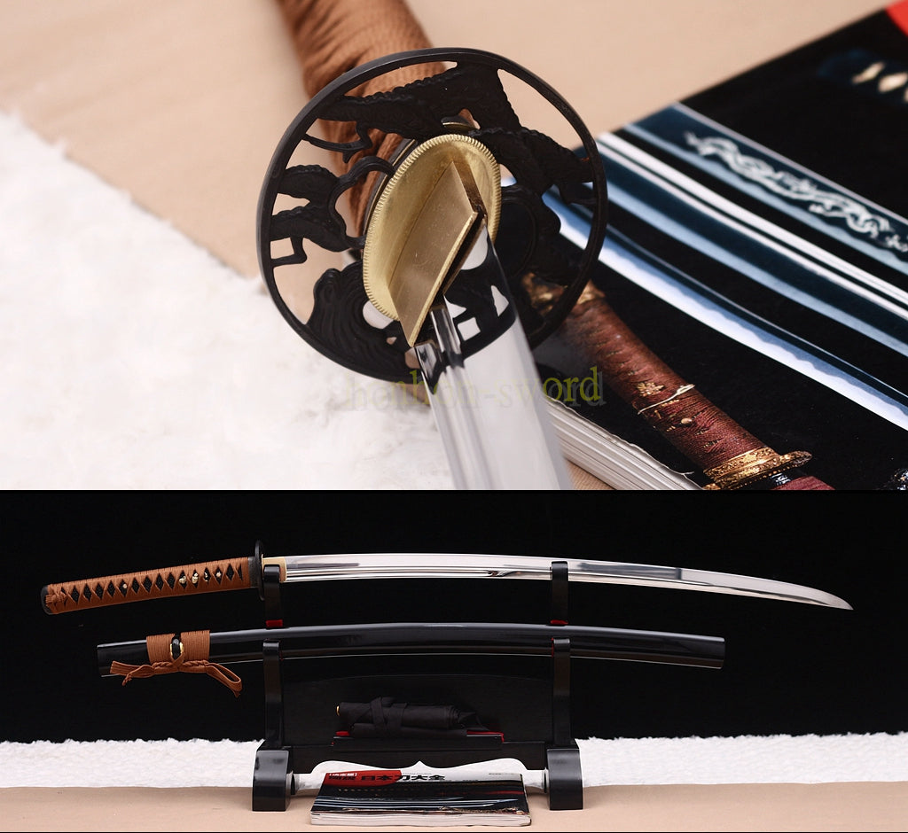 1095 Kohlenstoffstahl Katana Blaue Klinge Japanisches Samurai-Schwert Full Tang Schwarz 