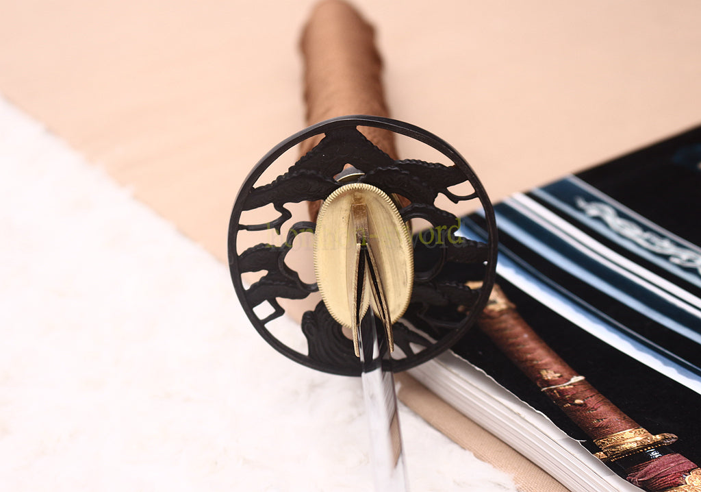 1095 Kohlenstoffstahl Katana Blaue Klinge Japanisches Samurai-Schwert Full Tang Schwarz 