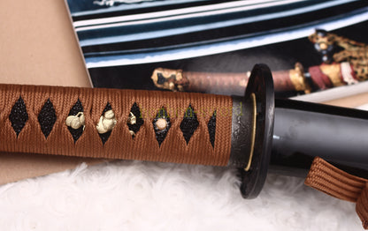 1095 Kohlenstoffstahl Katana Blaue Klinge Japanisches Samurai-Schwert Full Tang Schwarz 