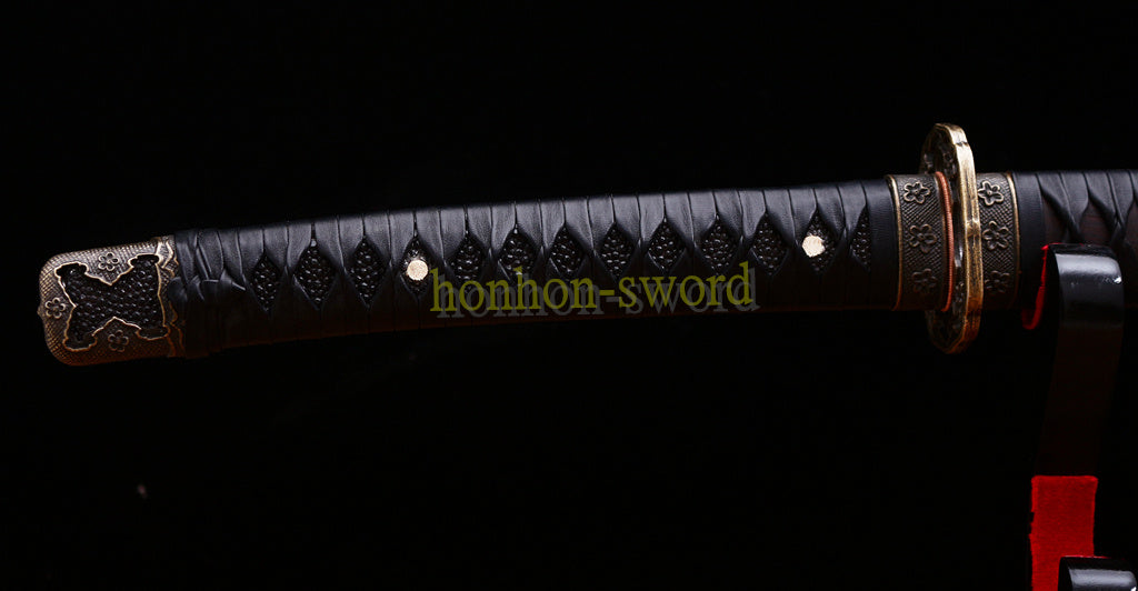 Katana à lame bleue en acier à haute teneur en carbone 1095, épée de samouraï japonais, épée complète noire 