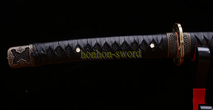 Katana à lame bleue en acier à haute teneur en carbone 1095, épée de samouraï japonais, épée complète noire 