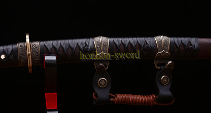 Katana à lame bleue en acier à haute teneur en carbone 1095, épée de samouraï japonais, épée complète noire 