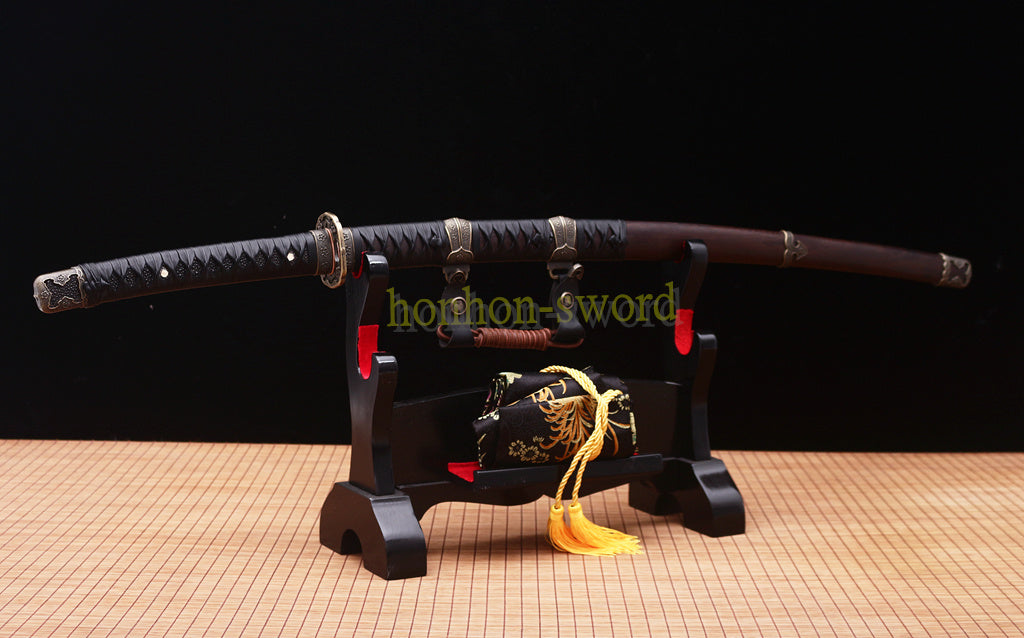 Katana à lame bleue en acier à haute teneur en carbone 1095, épée de samouraï japonais, épée complète noire 