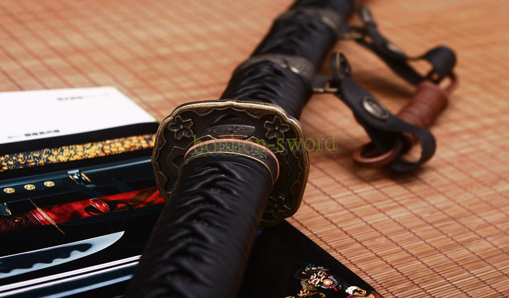 Katana à lame bleue en acier à haute teneur en carbone 1095, épée de samouraï japonais, épée complète noire 