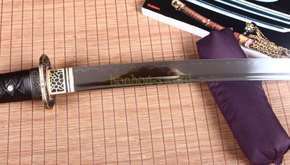 Katana à lame bleue en acier à haute teneur en carbone 1095, épée de samouraï japonais, épée complète noire 