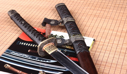 Katana à lame bleue en acier à haute teneur en carbone 1095, épée de samouraï japonais, épée complète noire 