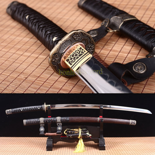 Katana à lame bleue en acier à haute teneur en carbone 1095, épée de samouraï japonais, épée complète noire 