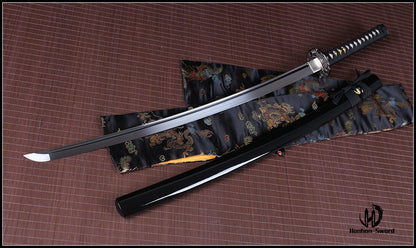 Aluminium Katana Japanisches Samurai Iaito Schwert Katana Full Tang Handgemachte ungeschärfte Klinge Schwarz 