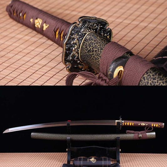 Épée japonaise Iaito Katana en aluminium faite à la main, lame non affûtée marron 