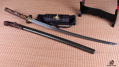 Handgemachtes japanisches Katana-Iaito-Schwert aus Aluminium mit Full Tang und ungeschärfter Klinge, braun 