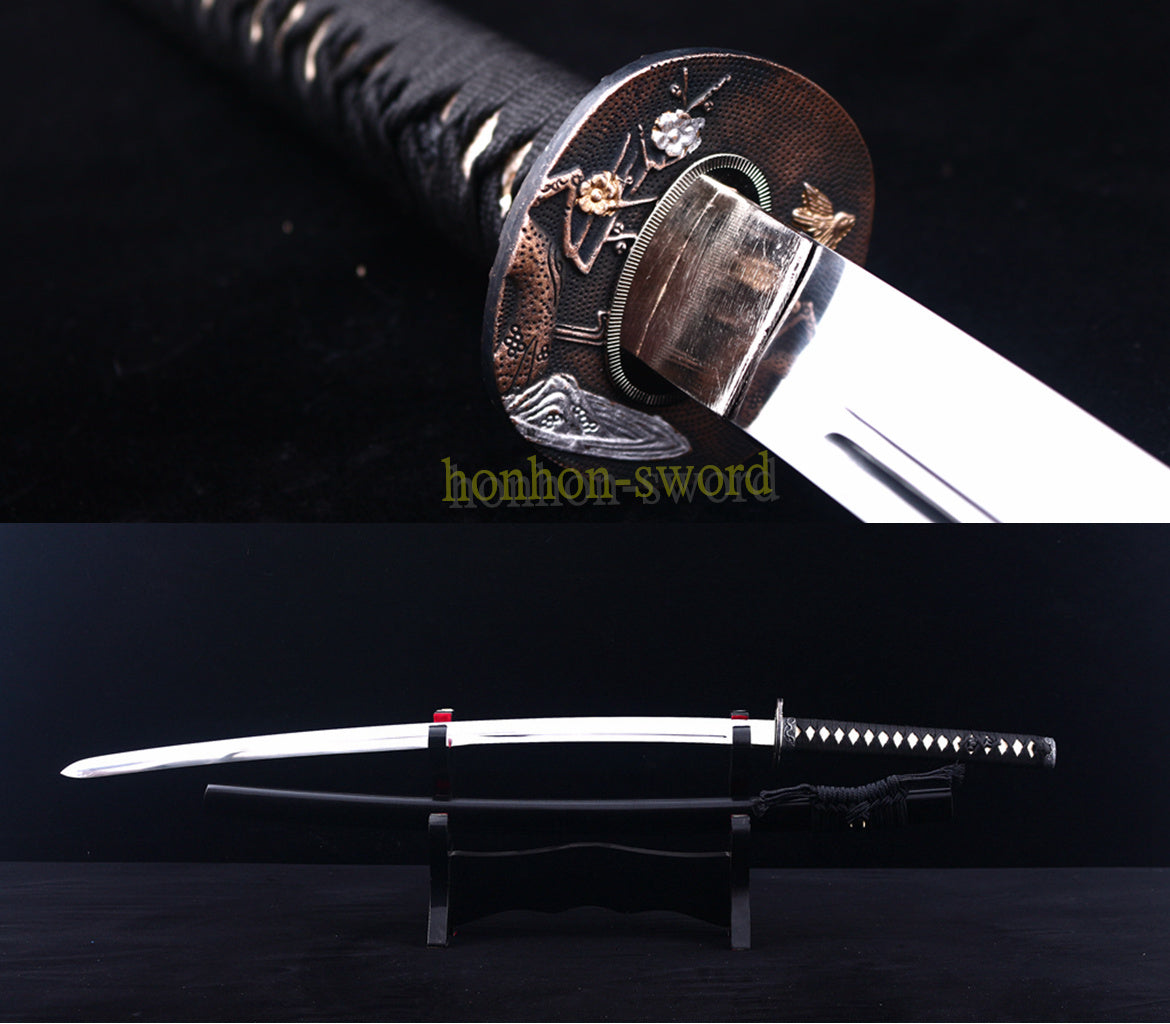 9260 Federstahl Japanisches Samurai Katana Schwert Full Tang Kogamasu-maru Zukuri Schwarz 