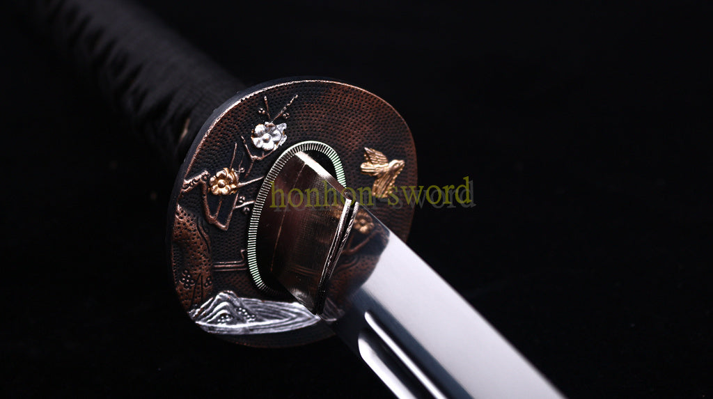 9260 Federstahl Japanisches Samurai Katana Schwert Full Tang Kogamasu-maru Zukuri Schwarz 