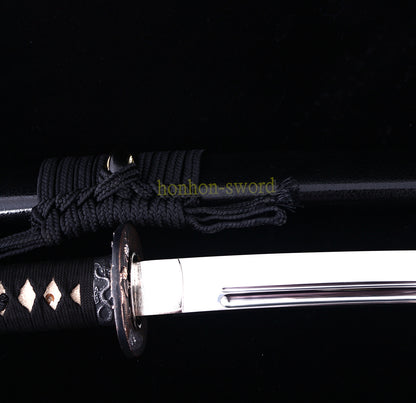 9260 Federstahl Japanisches Samurai Katana Schwert Full Tang Kogamasu-maru Zukuri Schwarz 