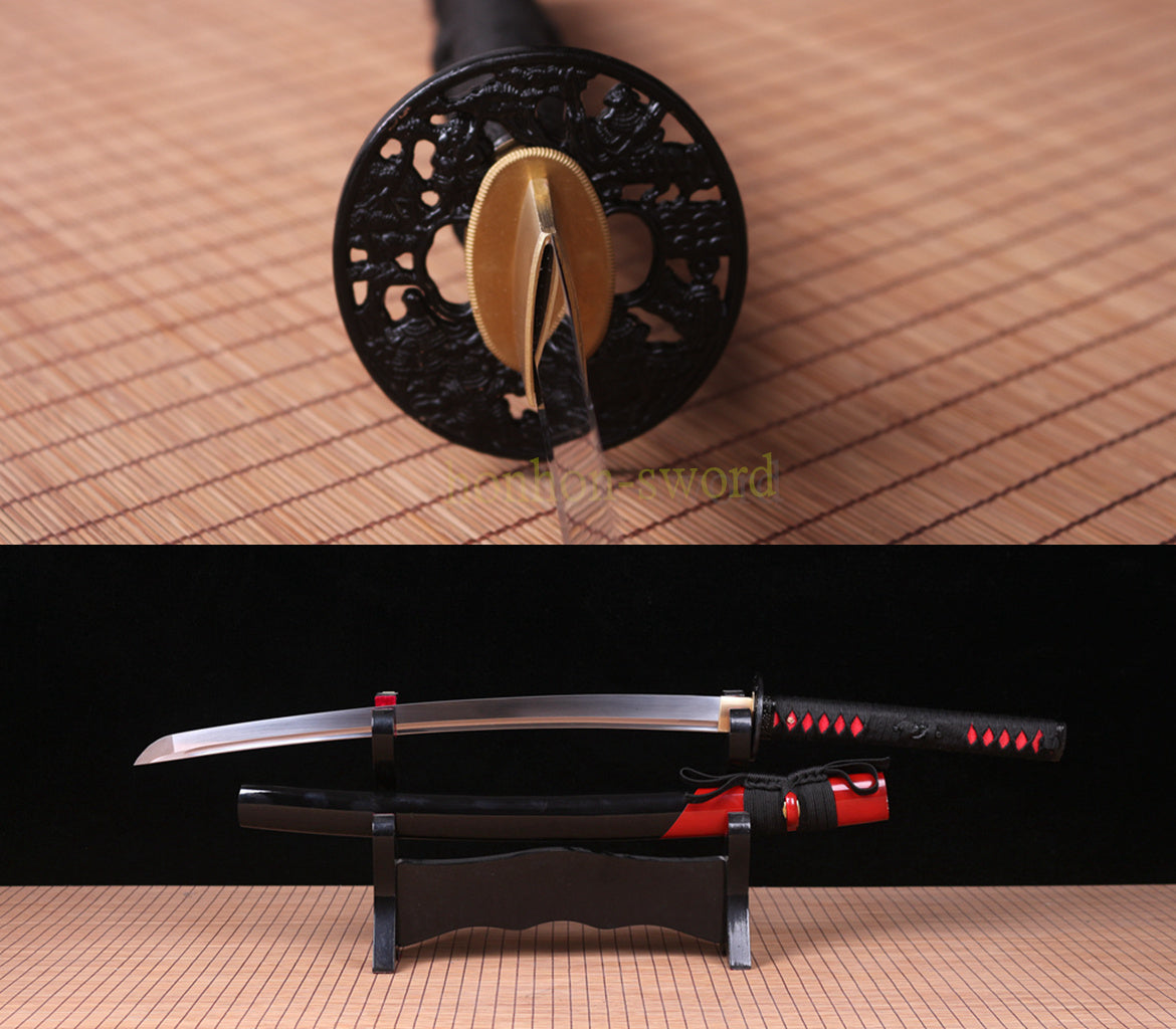 9260 Federstahl KO Katana Japanisches Samurai-Schwert Schwarz mit Bo-hi 