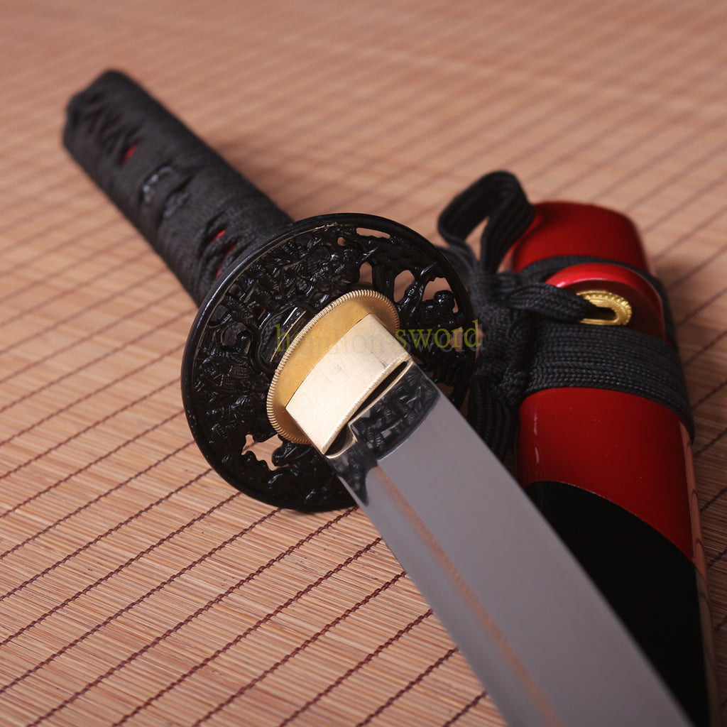 9260 Federstahl KO Katana Japanisches Samurai-Schwert Schwarz mit Bo-hi 