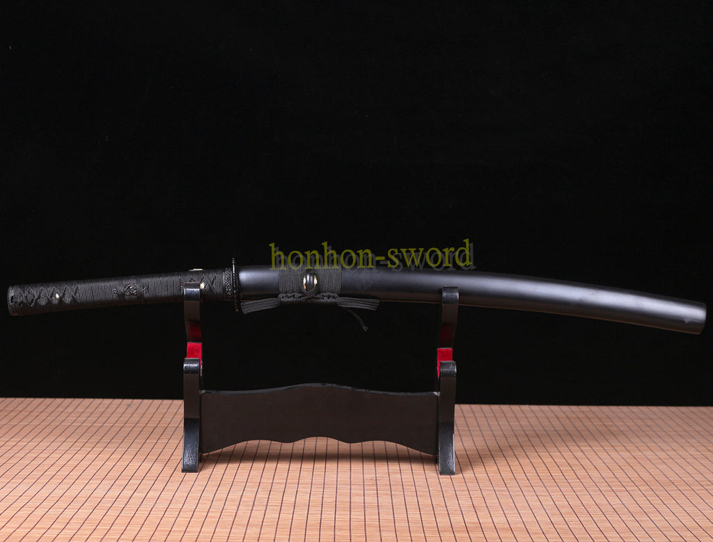 Handgeschmiedetes 9260 Federstahl KO-Katana Japanisches Samurai-Schwert Schwarz mit Bo-hi