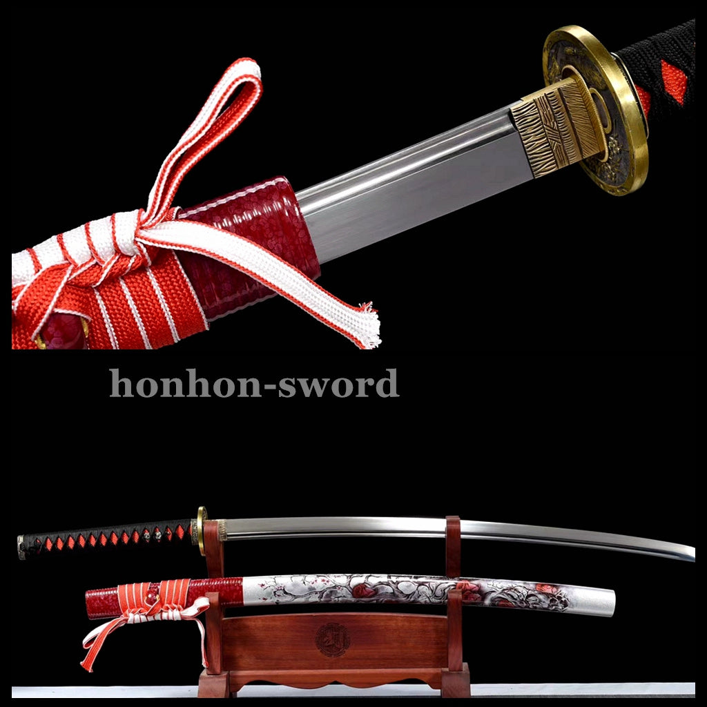 9260 Spring Steel Red Katana Japanese Samurai Sword Battle Ready