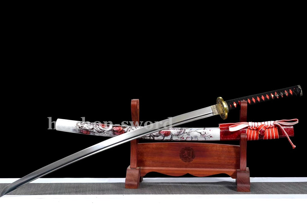 9260 Spring Steel Red Katana Japanese Samurai Sword Battle Ready