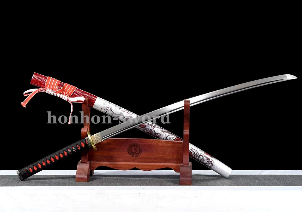 9260 Spring Steel Red Katana Japanese Samurai Sword Battle Ready