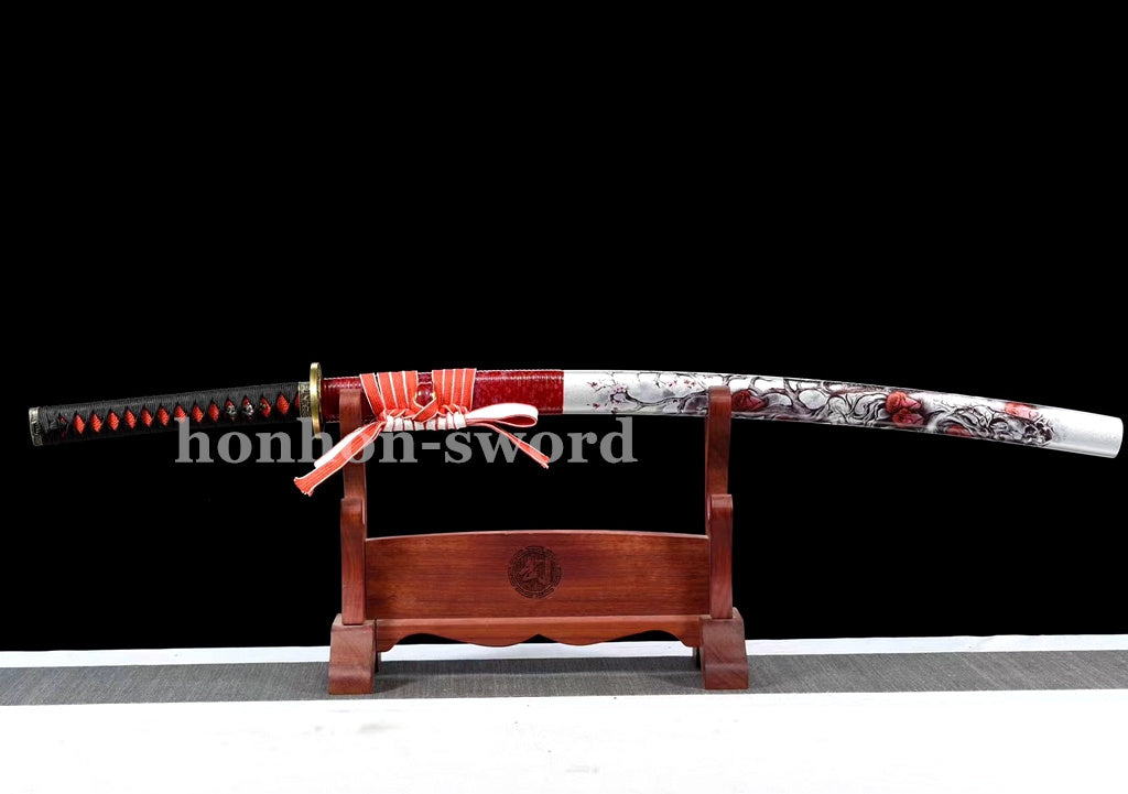 9260 Spring Steel Red Katana Japanese Samurai Sword Battle Ready