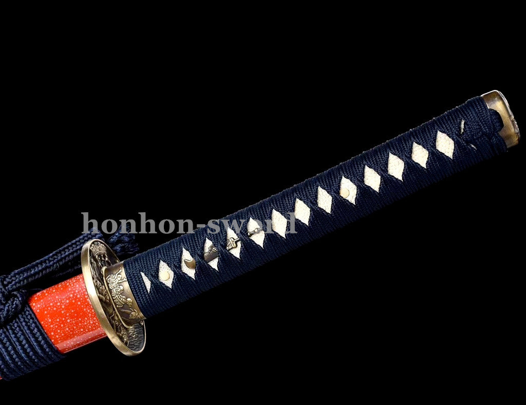 9260 Spring Steel Katana Mirror Polished Japanese Samurai Sword Red Samegawa Saya