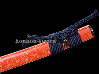 9260 Spring Steel Katana Mirror Polished Japanese Samurai Sword Red Samegawa Saya
