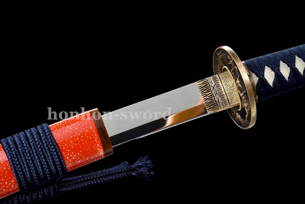 9260 Spring Steel Katana Mirror Polished Japanese Samurai Sword Red Samegawa Saya