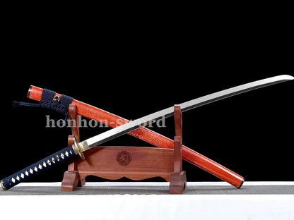 9260 Spring Steel Katana Mirror Polished Japanese Samurai Sword Red Samegawa Saya