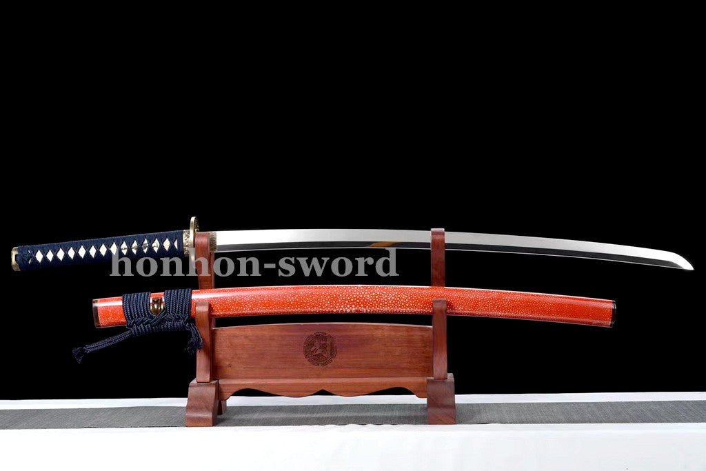 9260 Spring Steel Katana Mirror Polished Japanese Samurai Sword Red Samegawa Saya