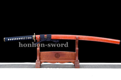 9260 Spring Steel Katana Mirror Polished Japanese Samurai Sword Red Samegawa Saya