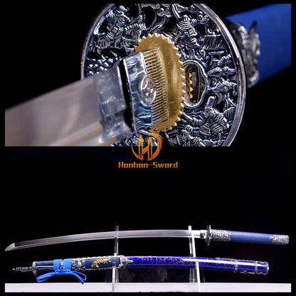 9260 Spring Steel Anime Katana Japanese Samurai Sword with Kozuka Full Tang Blue
