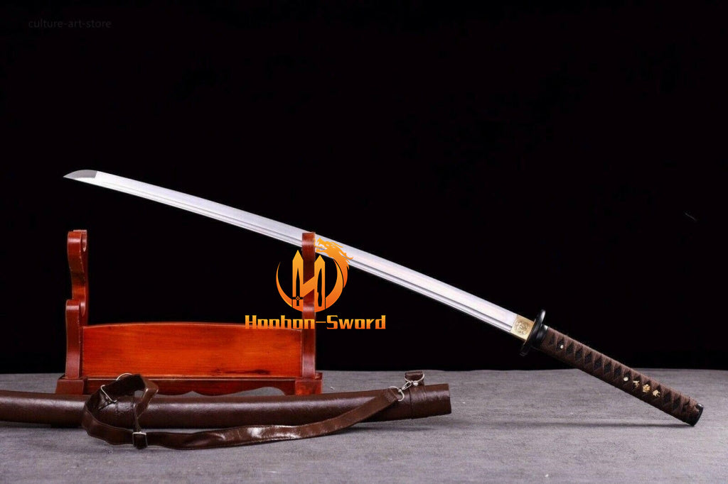 9260 Spring Steel Katana Japanese Samurai Practice Sword Full Tang Sword Brown