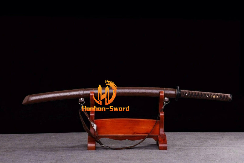 9260 Spring Steel Katana Japanese Samurai Practice Sword Full Tang Sword Brown